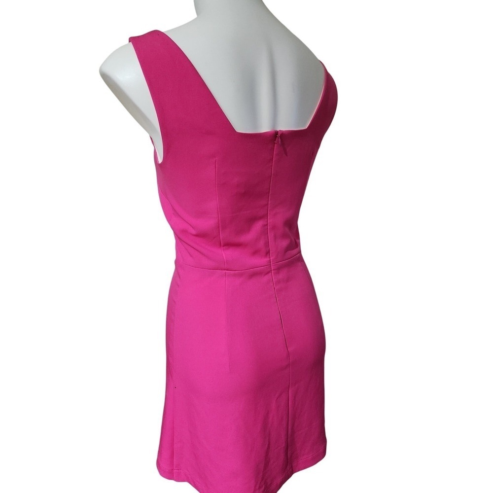 Hemline Pink Sheath Dress Square Neck Sleeveless Fitted Mini Barbiecore - Picture 4 of 6